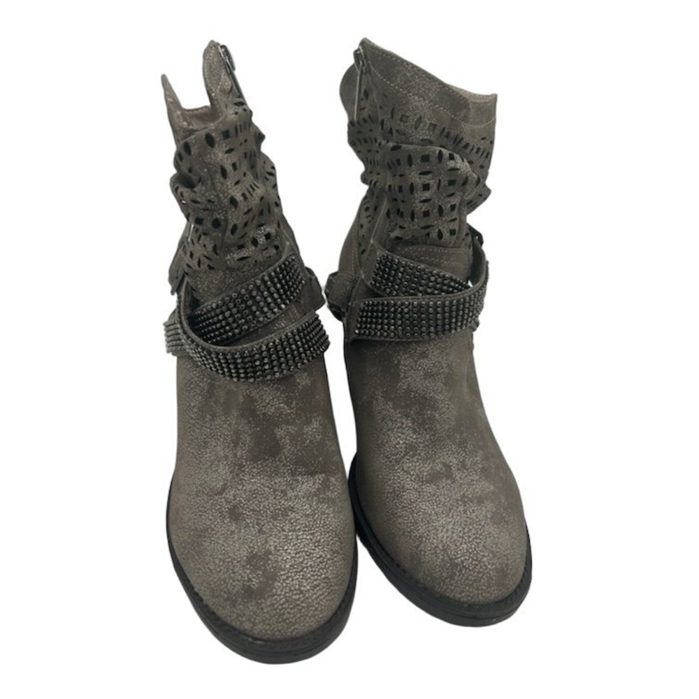 Lane Bryant Ankle Boots Women's Size 8 W Taupe Gray Rhinestone Studded Slouchy